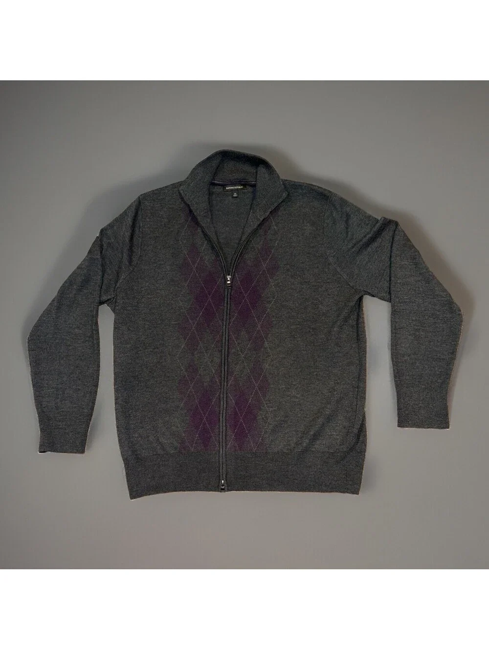 Banana Republic Extra Fine Merino Men Full Zip Sweater Size XL Gray #228630